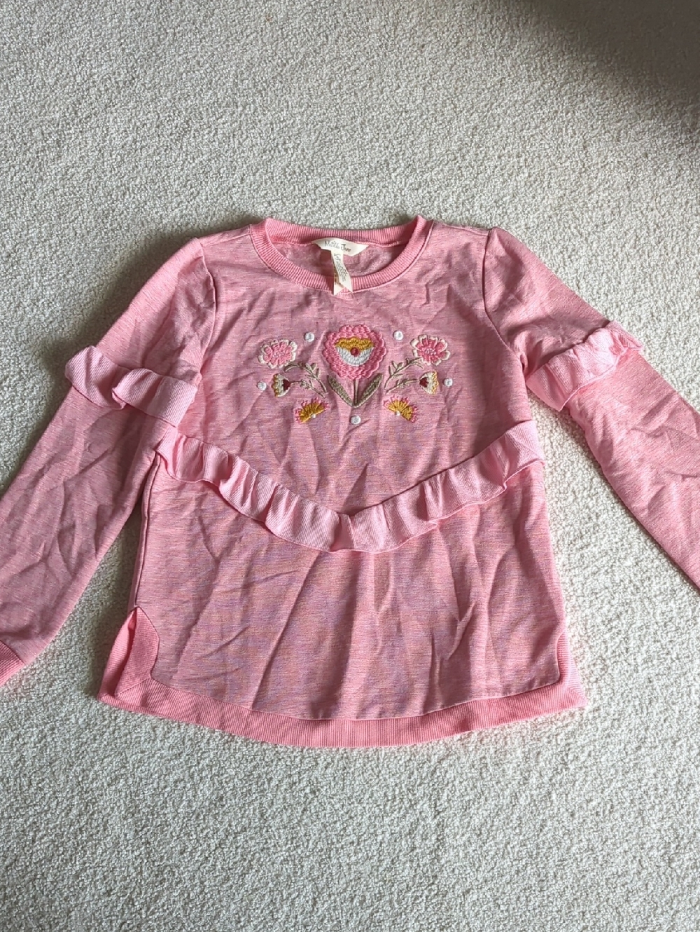 3 For $30. Matilda Jane Pink Floral Embroidered Ruffle Long-Sleeve Tee